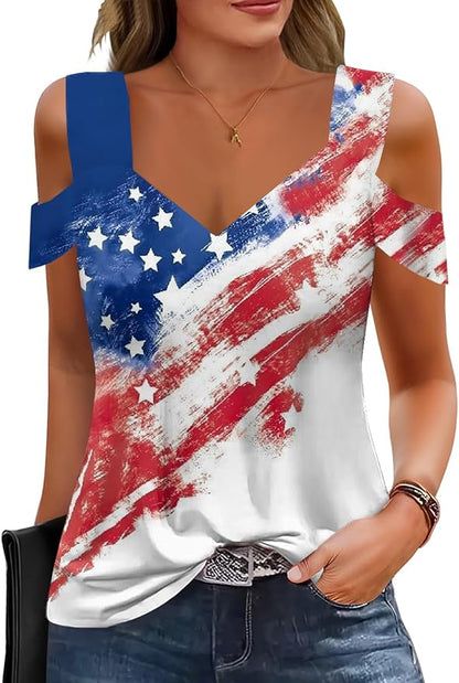 Soesdemo women's casual V-neck cold shoulder short sleeve tunic top comfy summer everyday wear