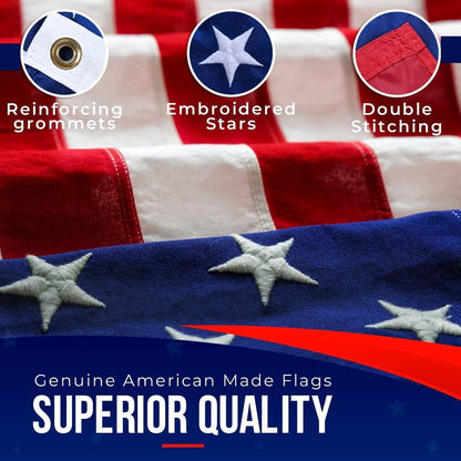 American Flag Made in USA | American Flags for Outside 3X5 | Premium US Flag 3X5 Heavy Duty Outdoor with Embroidered Stars and Sewn Stripes