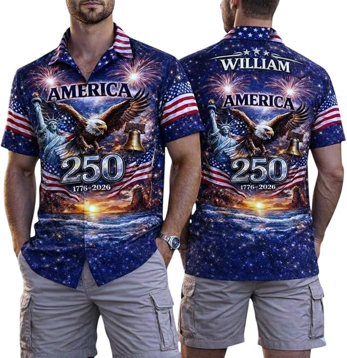 GABITA America's 250th Anniversary Hawaiian Shirt 1776–2026 | Patriotic Eagle Flag Button Down Shirt for Men