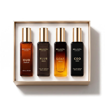 BellaVita luxury men's perfume gift set with CEO Man GOAT KLUB and OUD four 20ml bottles Father's Day gift for men