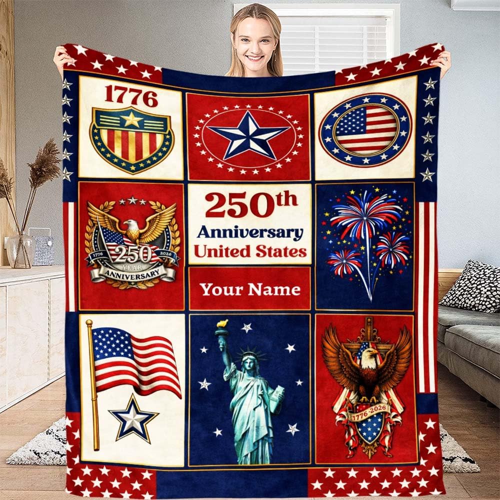 Personalized 250th Anniversary USA patriotic eagle throw blanket soft cozy keepsake 1776-2026