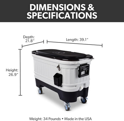Igloo Party Bar 125 quart rolling hard cooler in gray with removable beverage tub lid, wheeled base, and stainless steel bottle opener for outdoor entertaining