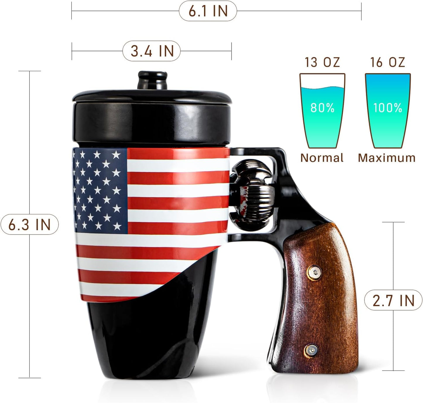 VIREESR 16oz black flag ceramic revolver novelty coffee mug funny gift for men and dad