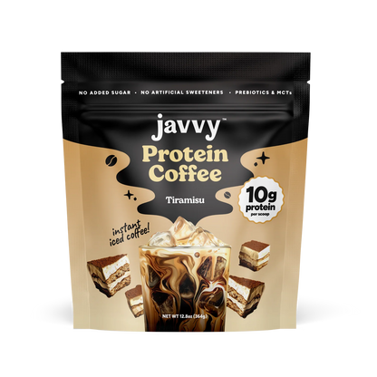 Javvy Tiramisu flavored protein coffee with espresso mascarpone and premium whey protein