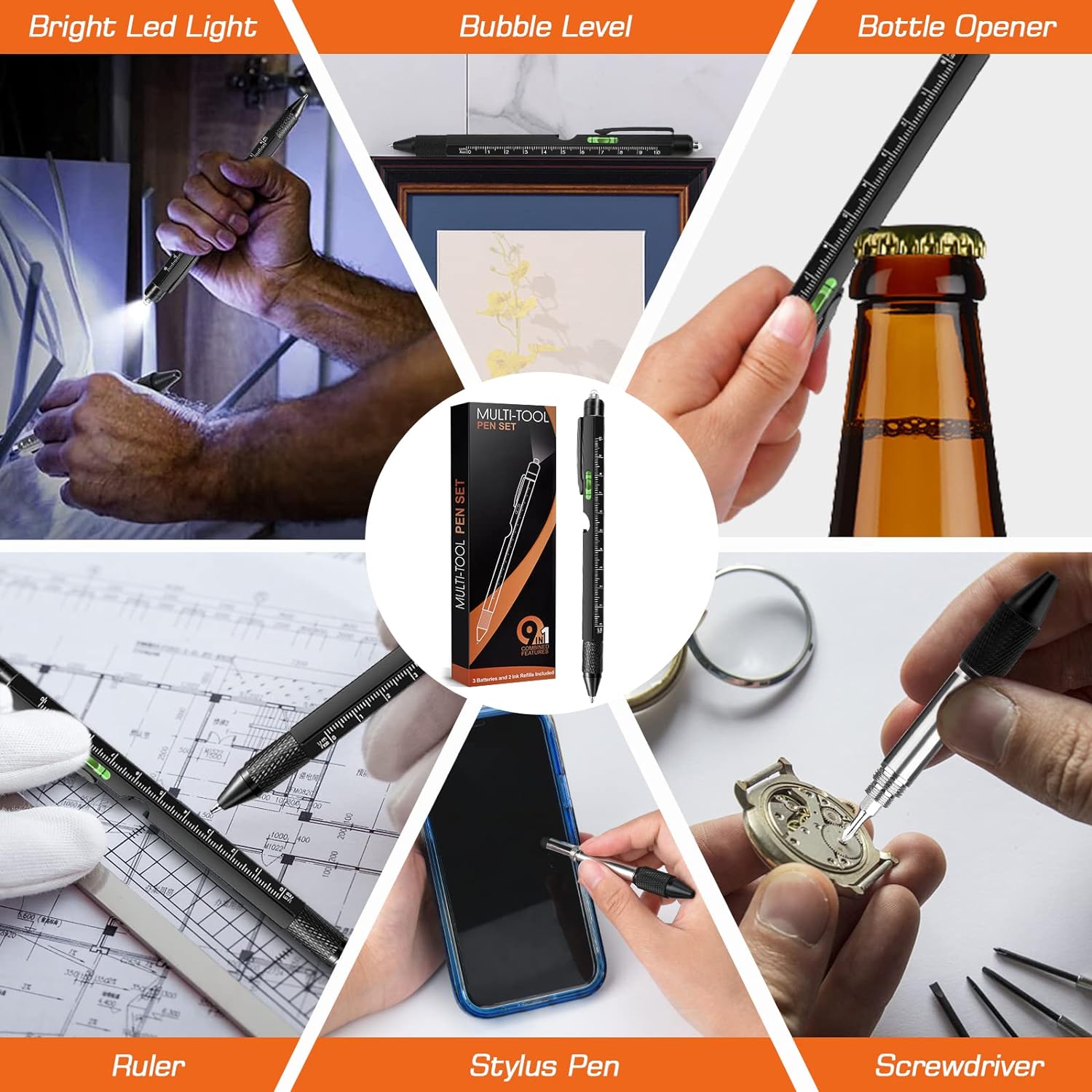 9-in-1 multitool pen cool gadget gift for dad husband and him Father's Day birthday and Christmas stocking stuffer