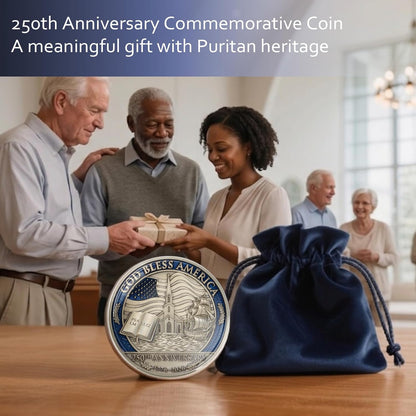 USA 250th Anniversary Christian Faith Commemorative Coin (1776–2026) — God Bless America Patriotic Challenge Coin | Mayflower Compact & Declaration of Independence