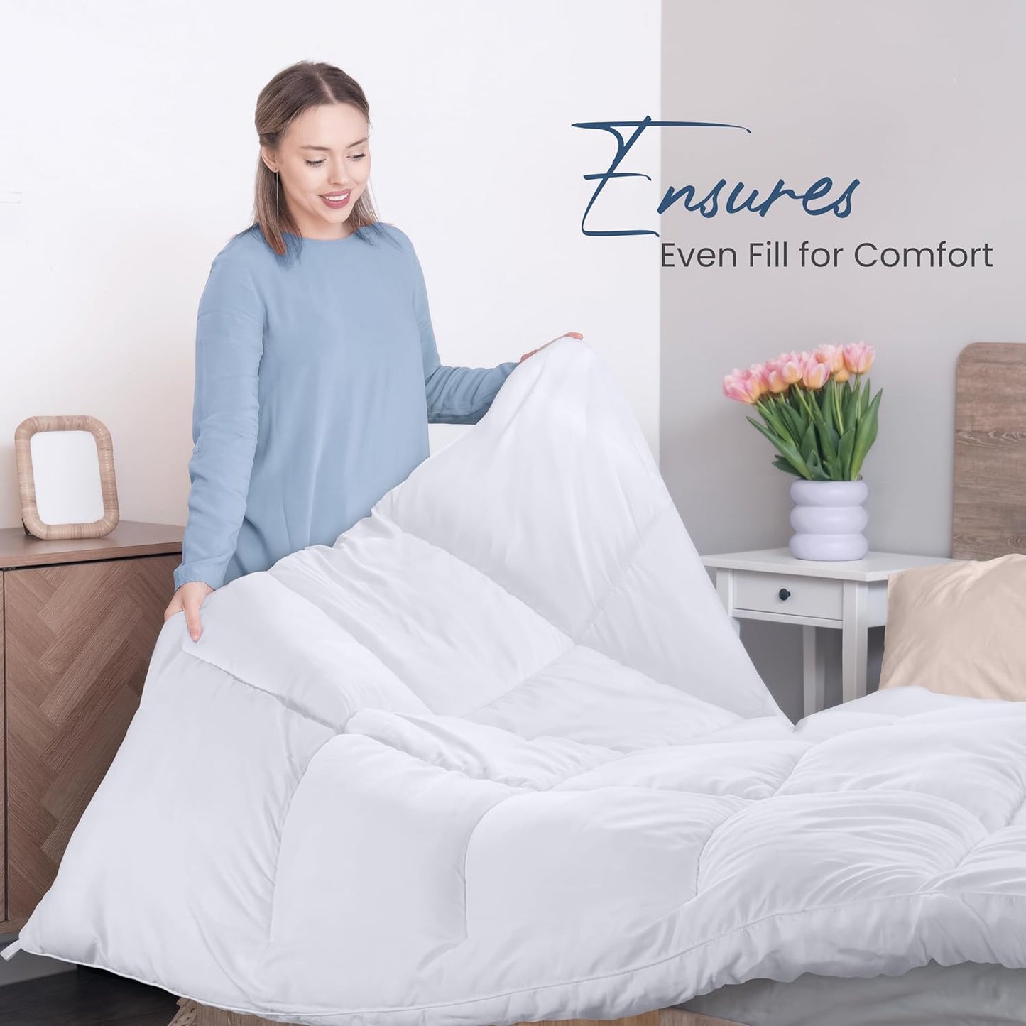 Utopia Bedding Comforters Queen Size, All Season Duvet Insert, Down Alternative Box Stitched Bed Comforter with Corner Tabs, Machine Washable (White, Pack of 4)