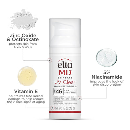 EltaMD UV Clear Face Sunscreen SPF 46 – Oil-Free Zinc Oxide Sunscreen for Sensitive, Acne-Prone & Rosacea Skin | Dermatologist Recommended