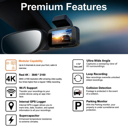 Rexing V5 bundle 3-channel 4K dash cam with Wi-Fi and GPS showing front interior and rear camera views — Veterans Value Hub