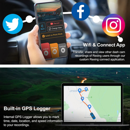 Rexing V5 bundle 3-channel 4K dash cam with Wi-Fi and GPS showing front interior and rear camera views — Veterans Value Hub