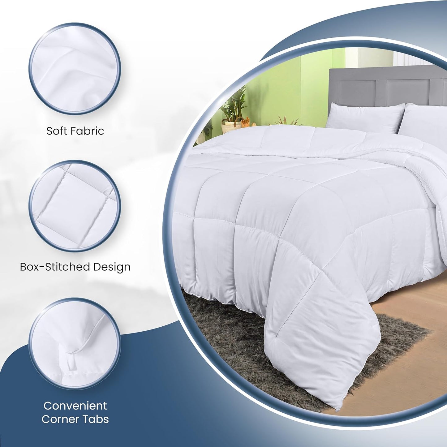 Utopia Bedding Comforters Queen Size, All Season Duvet Insert, Down Alternative Box Stitched Bed Comforter with Corner Tabs, Machine Washable (White, Pack of 4)