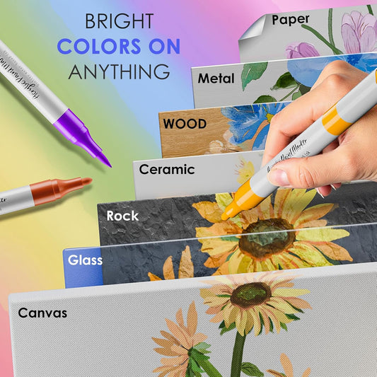 WELLOKB 80 Colors Dual Tip Acrylic Paint Markers, Fabric Markers, Brush Tip Permanent Acrylic Paint Pens for Wood, Glass, Rocks, Paper, Coloring book,Ceramic,DIY Crafts for Adults