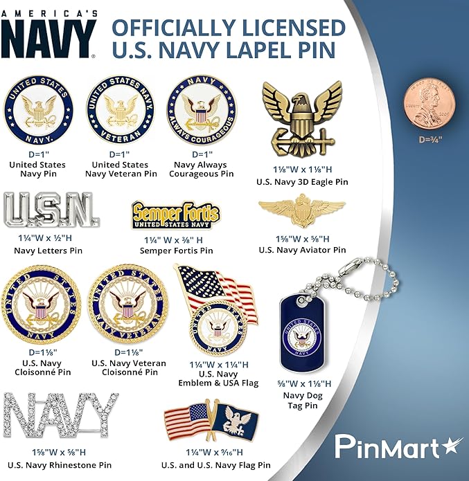 PinMart Officially Licensed U.S. Navy Lapel Pin | Military Emblem Enamel Brooch | Gold or Nickel Plated | Secure Clutch Back