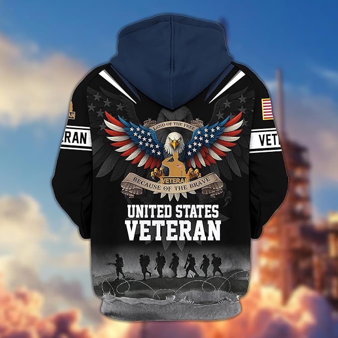 United States Veteran zip-up military hoodie patriotic fleece sweatshirt gift for veterans