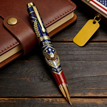250th Anniversary commemorative ballpoint pen displayed in an elegant gift box as a patriotic collector's item for America's 250th Independence Day celebration
