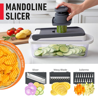 Mueller Original Pro Chopper — 10-in-1 Vegetable Chopper & Mandoline Slicer with Container