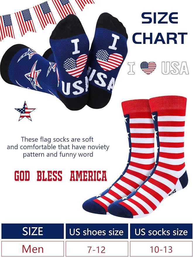 Halfchet 5-pack American flag patriotic stars and stripes crew socks USA 4th of July veteran gift
