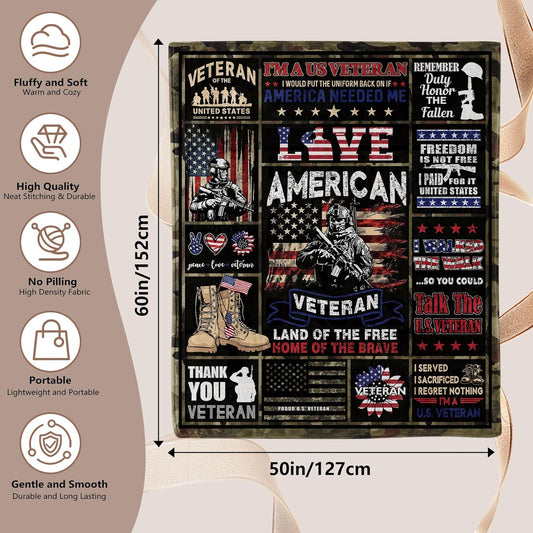 Veteran Father's Day patriotic military fleece throw blanket gift for military dad and grandpa