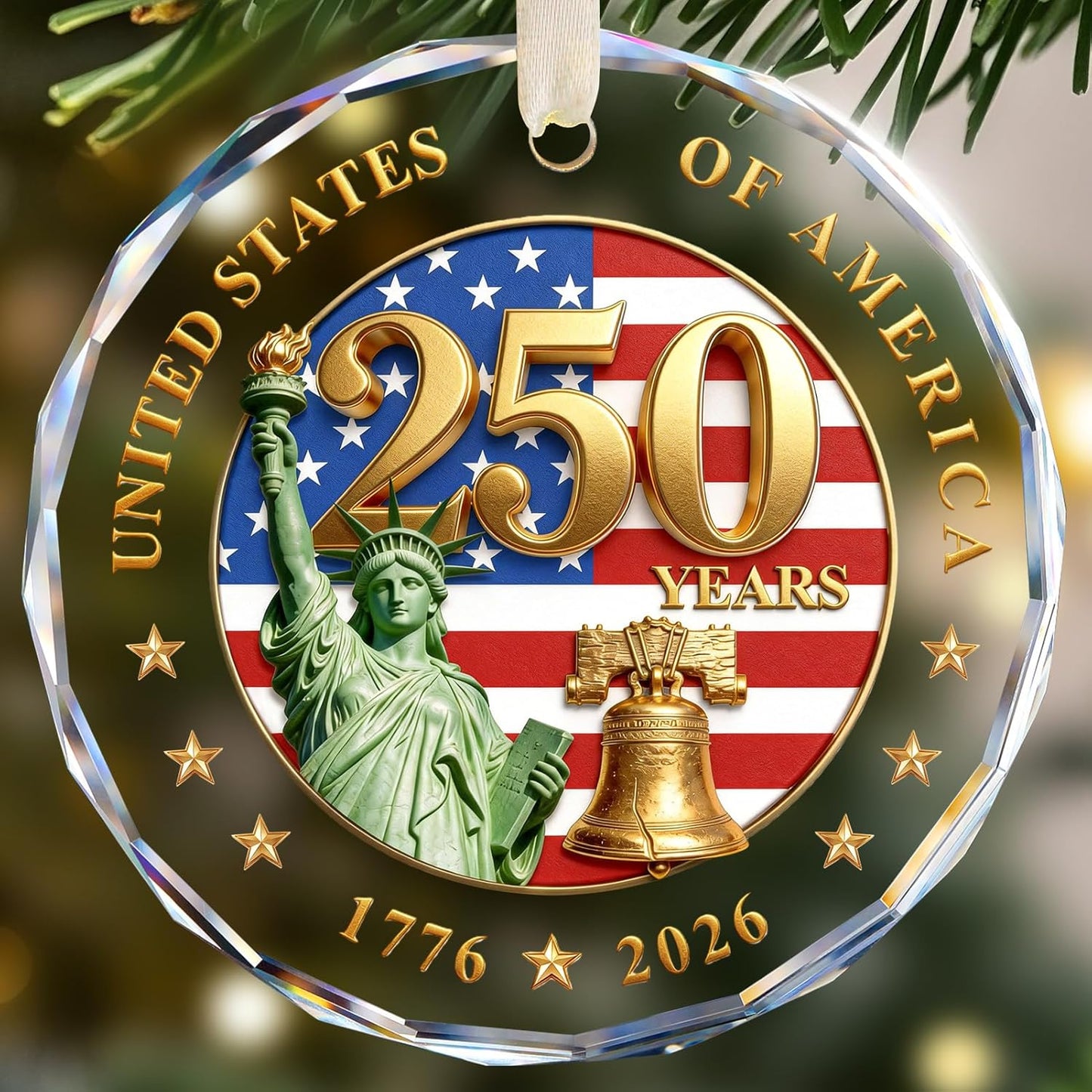 250th Anniversary USA crystal glass Liberty Bell ornament 1776-2026 commemorative keepsake gift for men and women for 4th of July and Memorial Day decoration