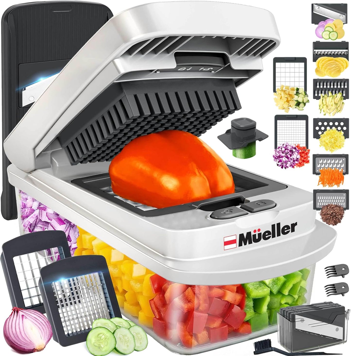 Mueller Original Pro Chopper — 10-in-1 Vegetable Chopper & Mandoline Slicer with Container