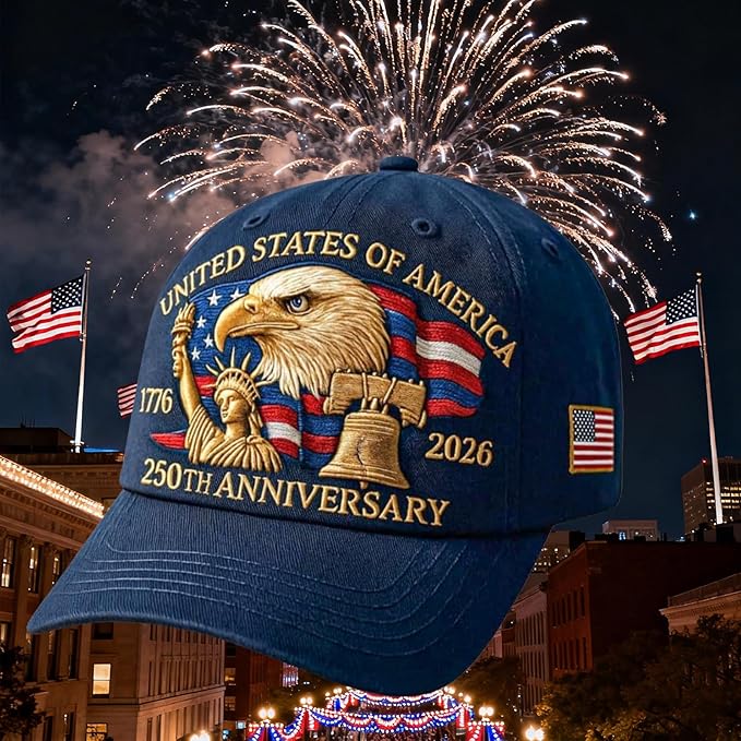 2-pack 250th Anniversary eagle embroidered patriotic baseball cap adjustable navy blue red 1776-2026