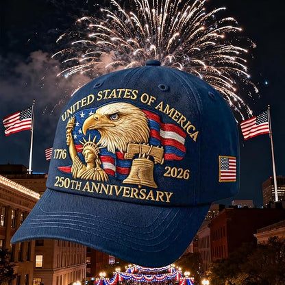 2-pack 250th Anniversary eagle embroidered patriotic baseball cap adjustable navy blue red 1776-2026