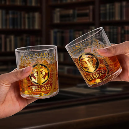 Engraved US Navy 10oz veteran tribute whiskey glass patriotic military gift for men dad and husband