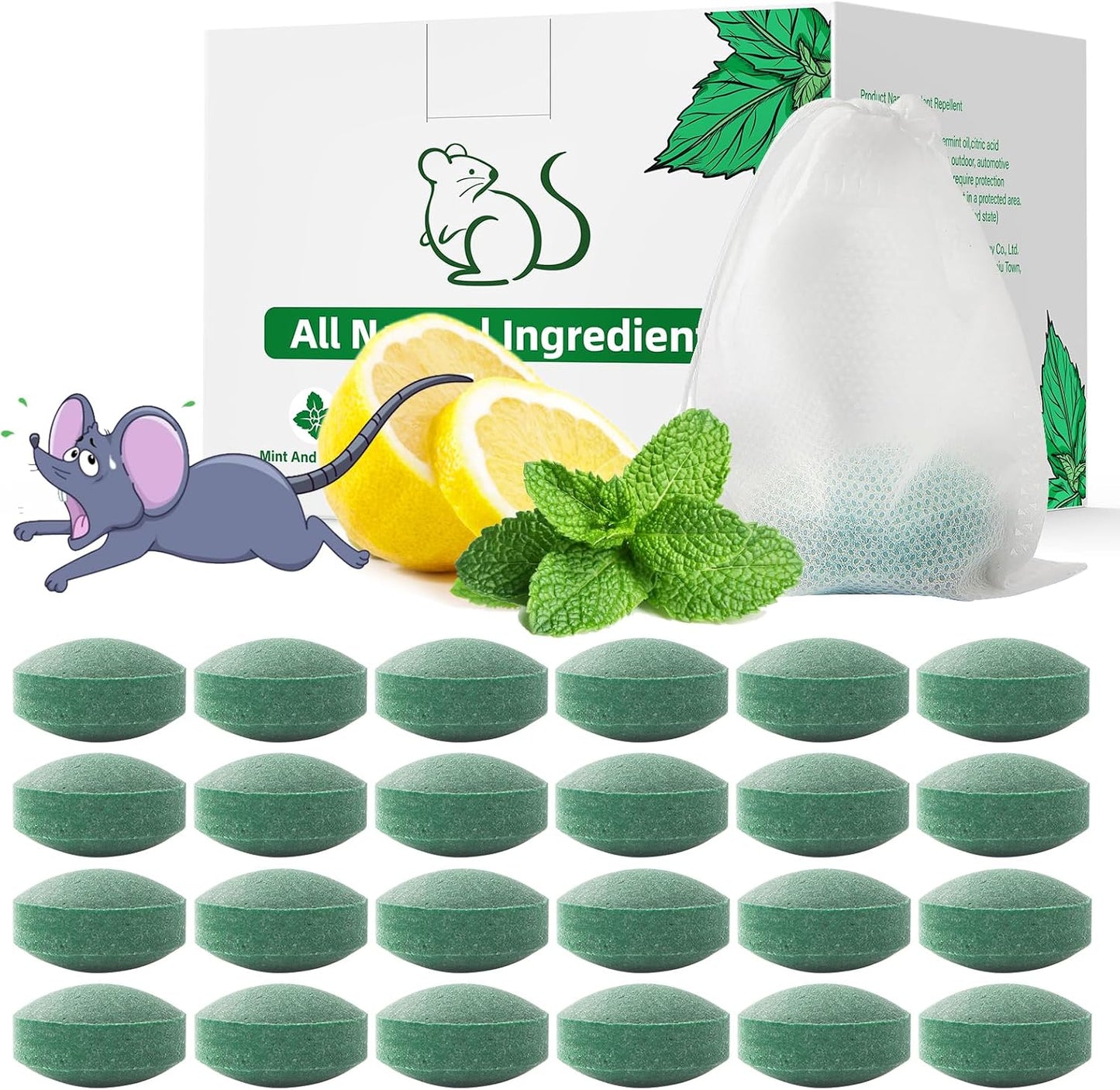 24-pack peppermint oil pest repellent pouches for mice, rats, spiders, and ants — natural, family and pet safe indoor and outdoor pest control