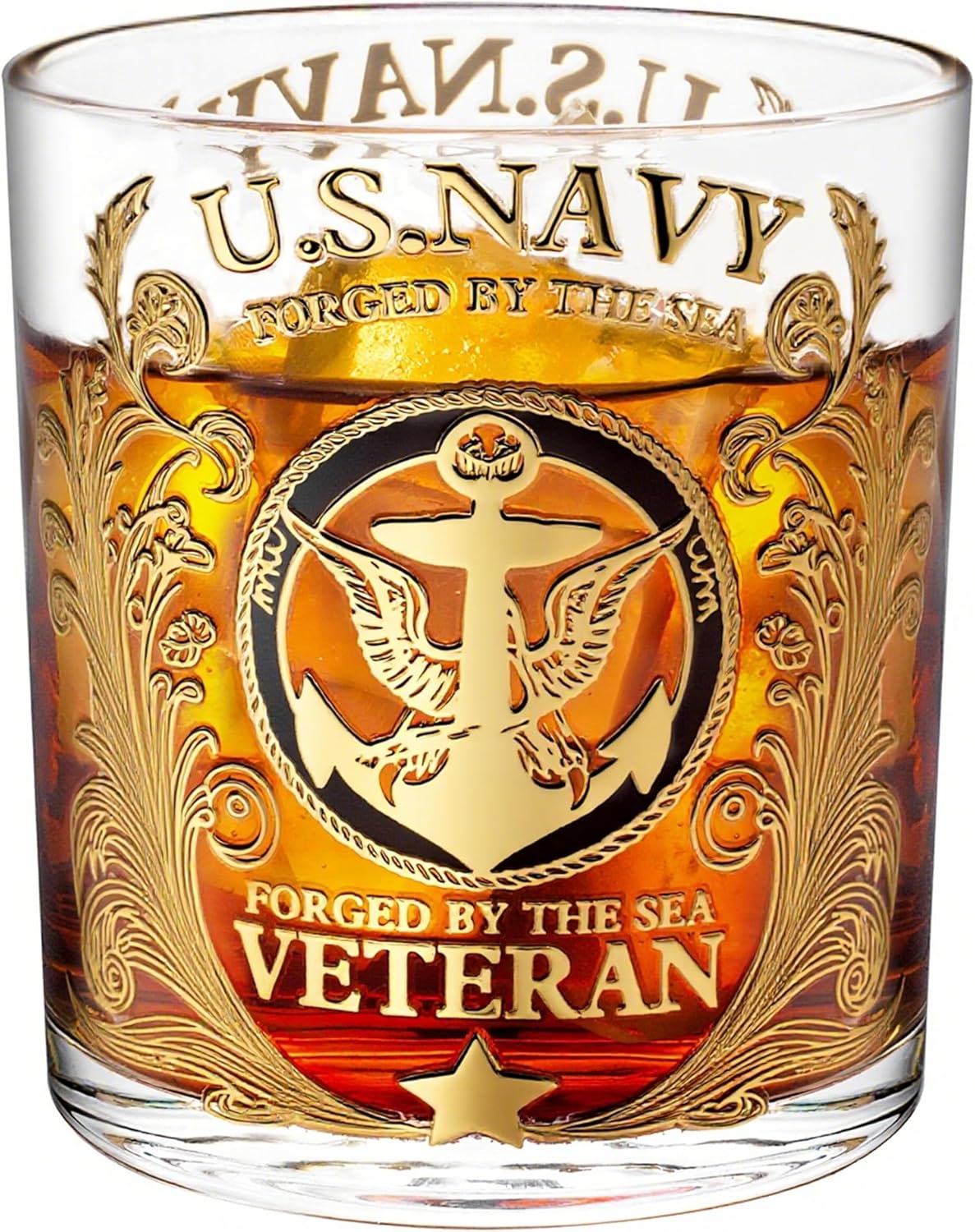 Engraved US Navy 10oz veteran tribute whiskey glass patriotic military gift for men dad and husband