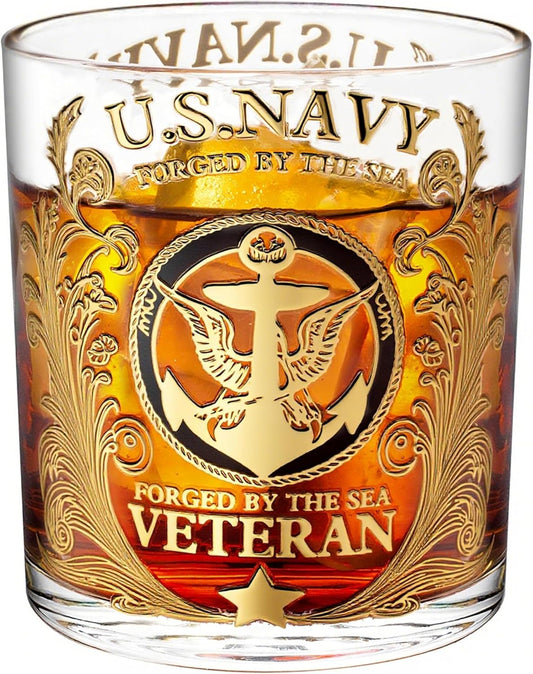 Engraved US Navy 10oz veteran tribute whiskey glass patriotic military gift for men dad and husband
