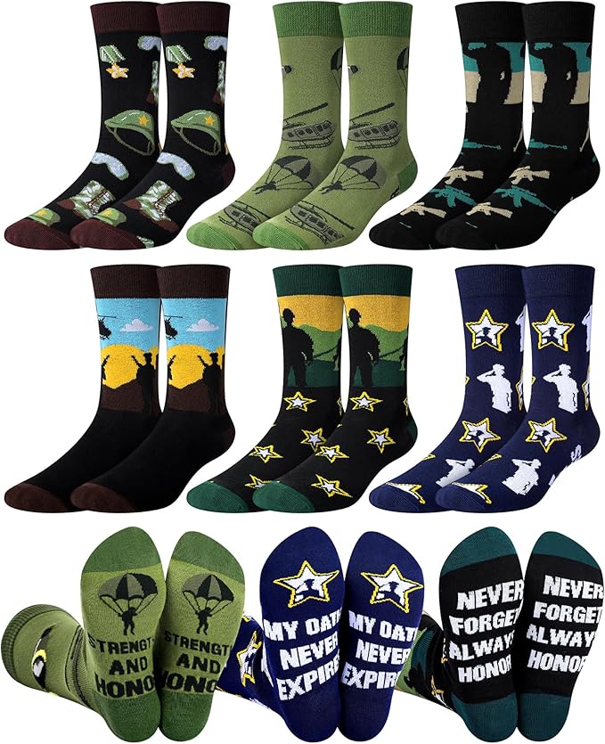 6-pack military themed Father's Day socks gift set for veterans and service members