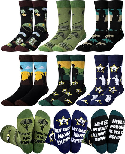 6-pack military themed Father's Day socks gift set for veterans and service members