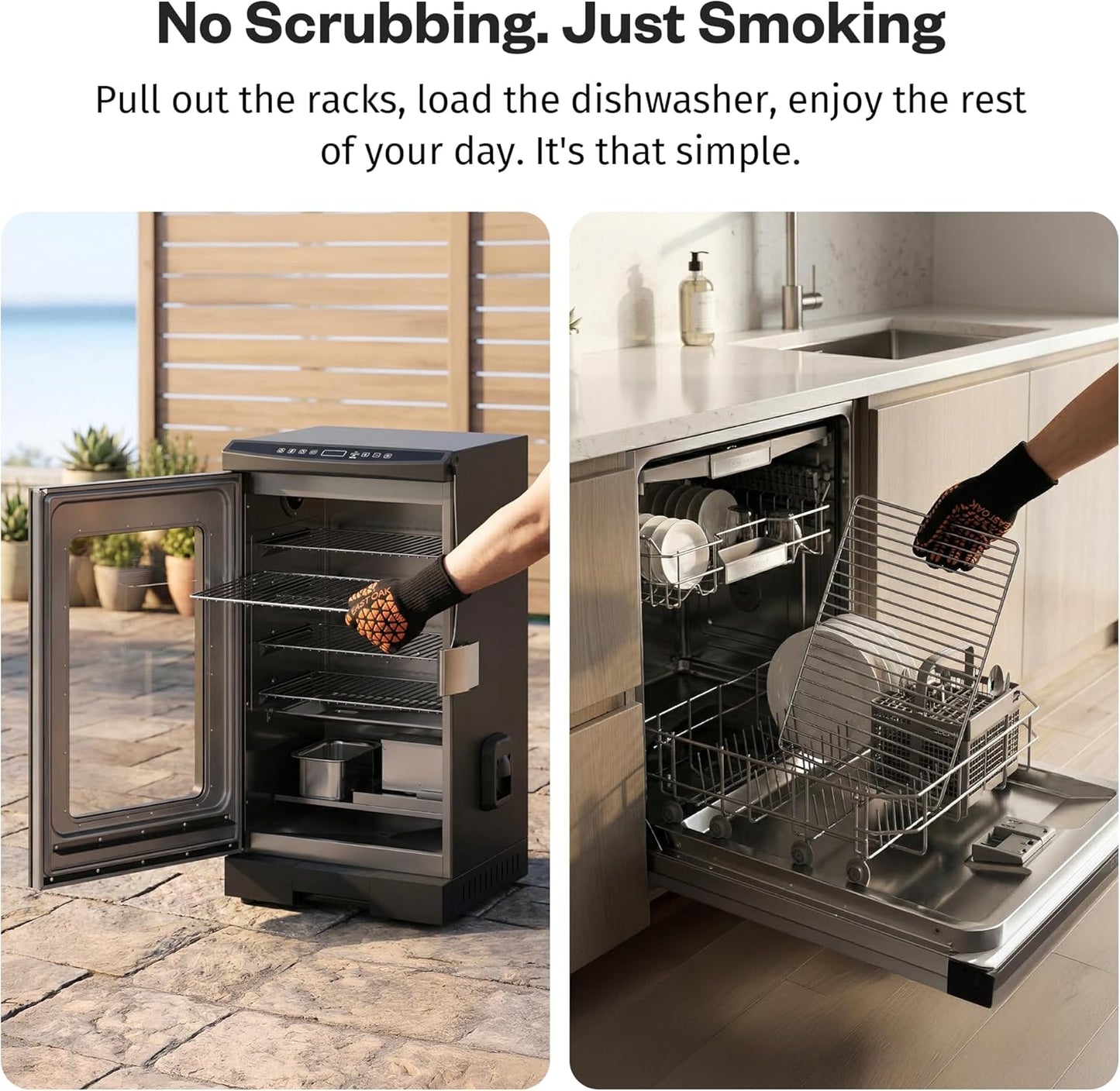 EAST OAK 30-inch electric smoker in mist silver with 725 square inch cooking area, built-in meat probe, and side chip loader for outdoor BBQ smoking