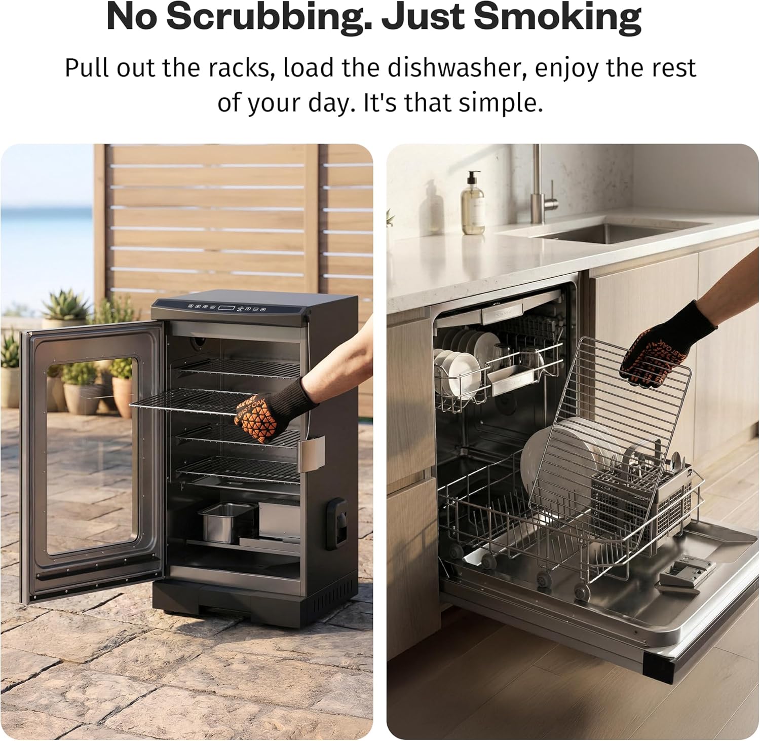 EAST OAK 30-inch electric smoker in mist silver with 725 square inch cooking area, built-in meat probe, and side chip loader for outdoor BBQ smoking