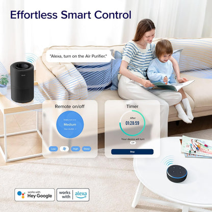 LEVOIT Air Purifier for Home Bedroom Dorm Room, Smart & Voice Control, AHAM VERIFIED, 3-in-1 Filter With HEPA Sleep Mode, for Pollen, Pollutants, Smoke, Dander, Dust, Core 200S-P, Black