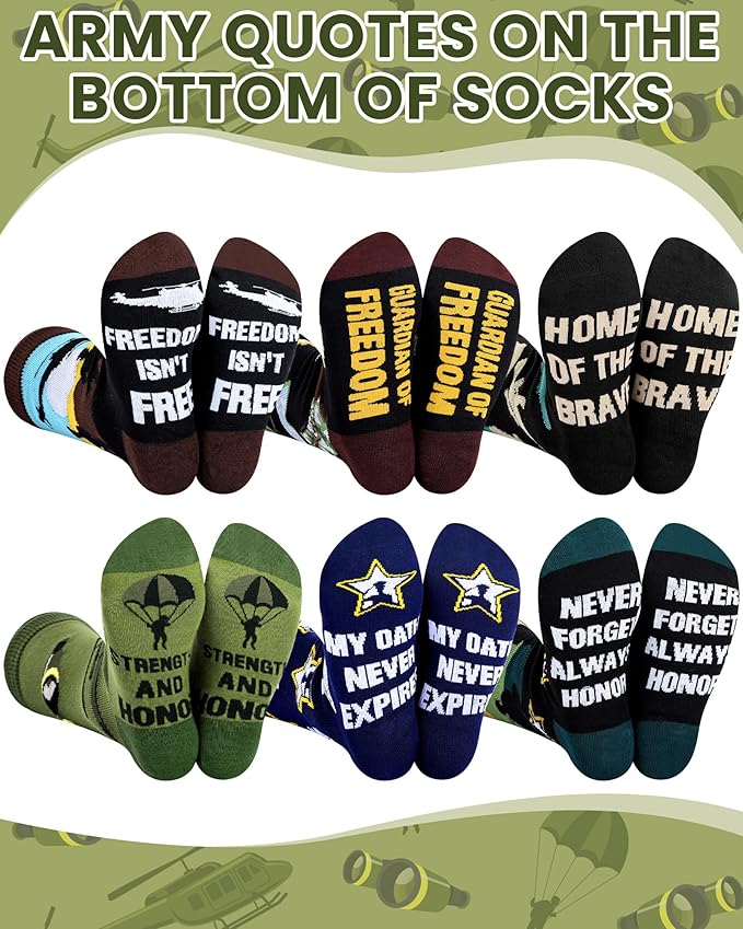 6 Pairs Father's Day Socks | Military Graduation Gifts for Veterans & Service Members