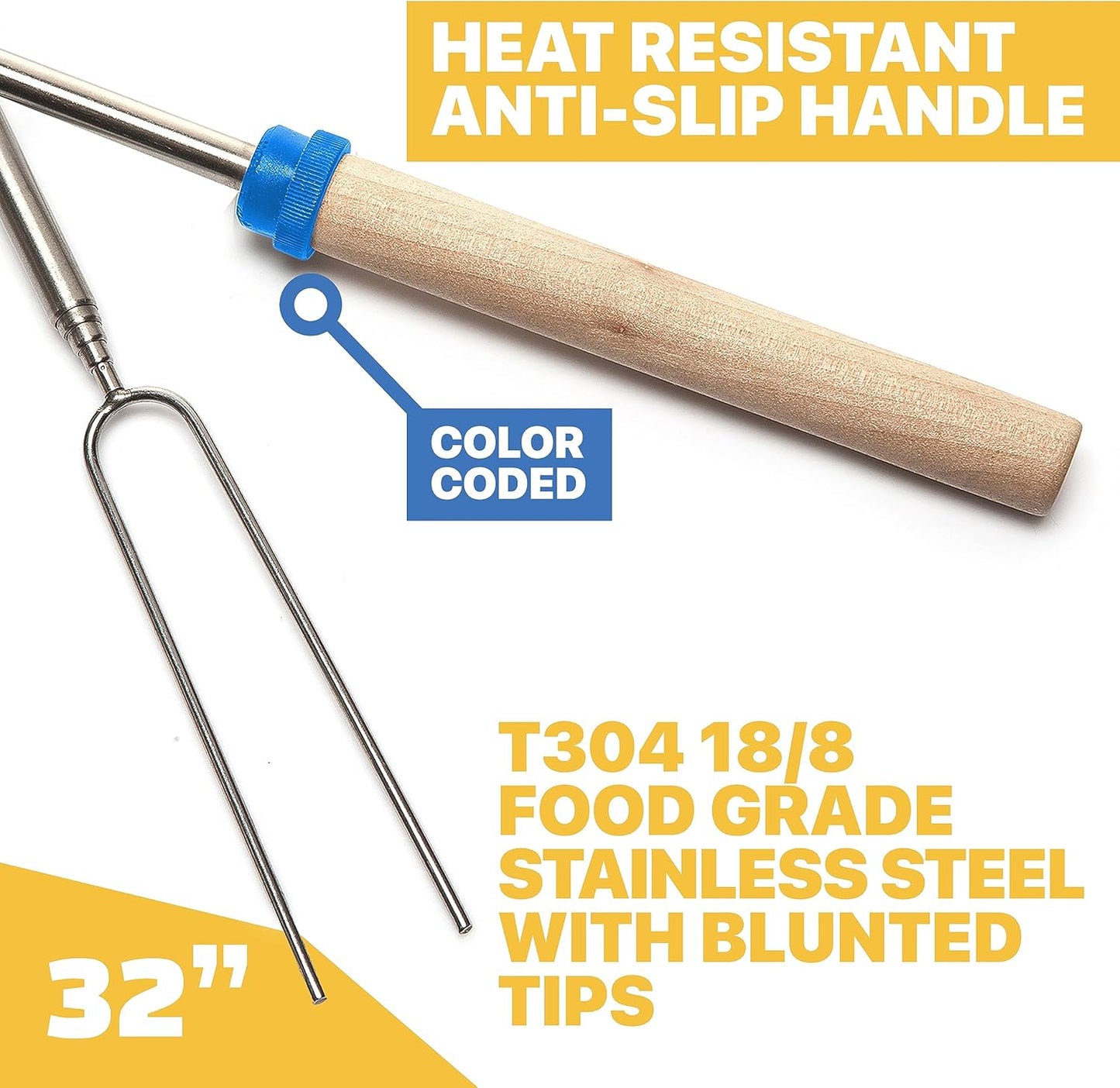 Grill Guru 32 inch marshmallow roasting sticks and hot dog forks 10 pack for fire pit campfire and bonfire outdoor cooking
