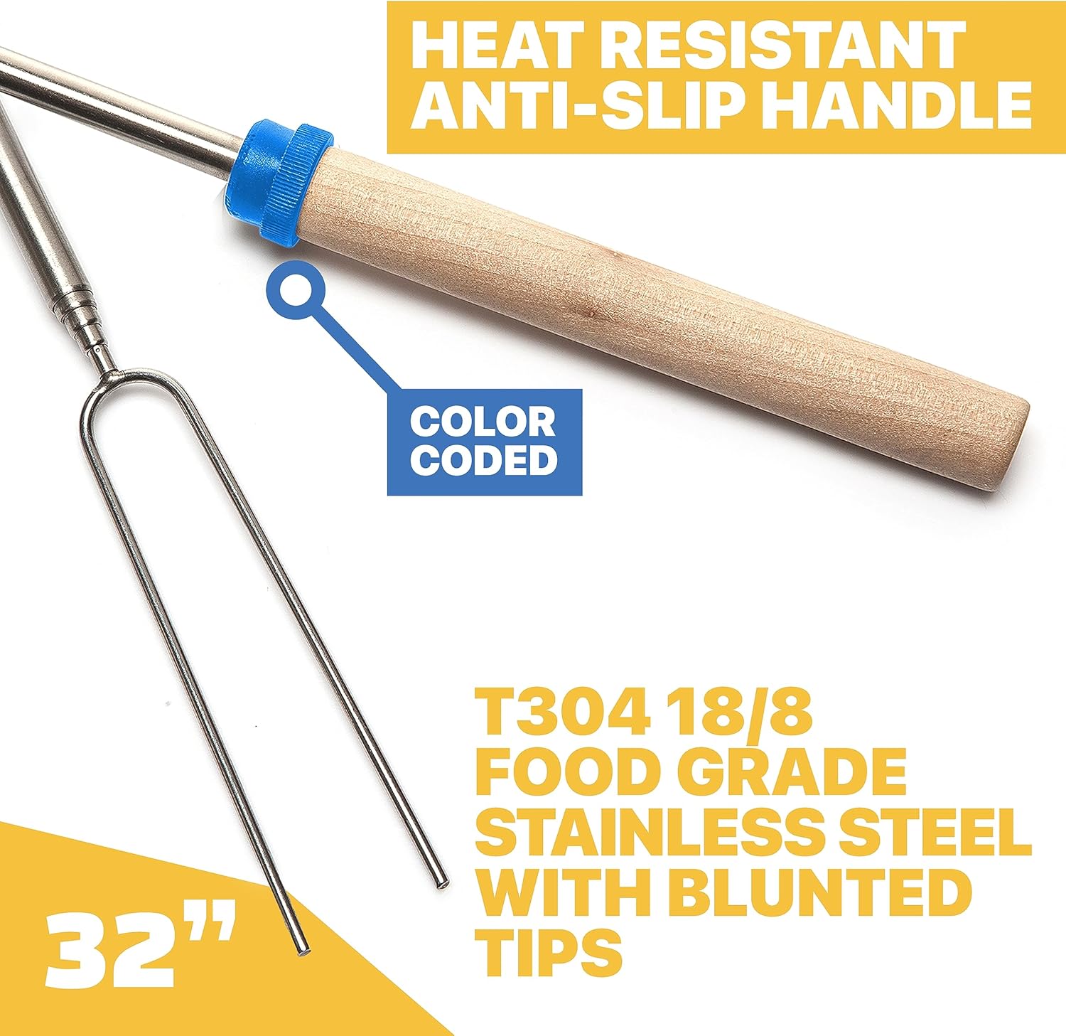 Grill Guru 32 inch marshmallow roasting sticks and hot dog forks 10 pack for fire pit campfire and bonfire outdoor cooking
