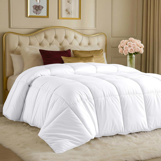 Utopia Bedding Comforters Queen Size, All Season Duvet Insert, Down Alternative Box Stitched Bed Comforter with Corner Tabs, Machine Washable (White, Pack of 4)