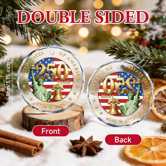 250th Anniversary USA crystal glass Liberty Bell ornament 1776-2026 commemorative keepsake gift for men and women for 4th of July and Memorial Day decoration