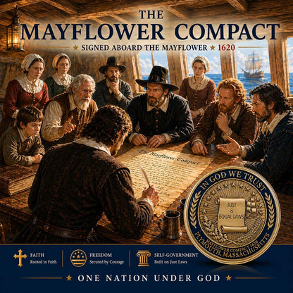 USA 250th Anniversary Christian Faith Commemorative Coin (1776–2026) — God Bless America Patriotic Challenge Coin | Mayflower Compact & Declaration of Independence