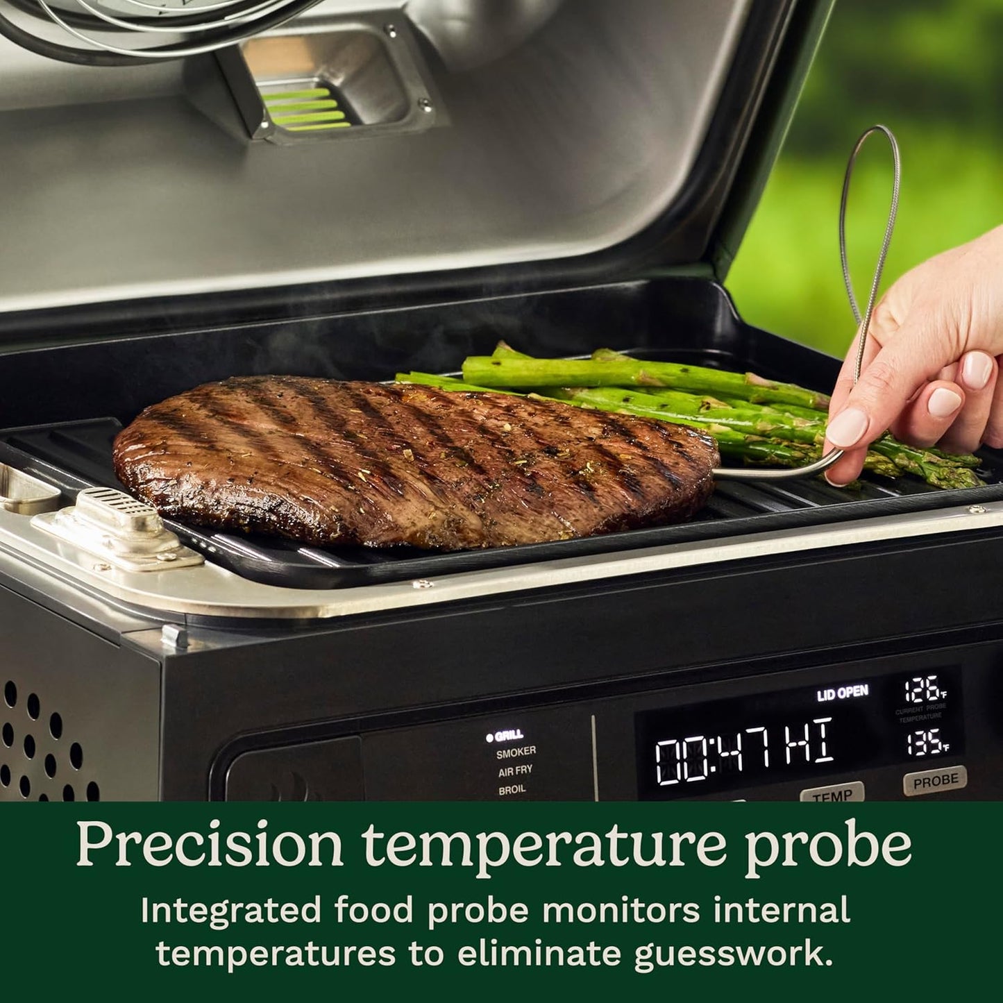 Cuisinart FlavorBoost 8-in-1 electric BBQ grill and portable smoker with air fryer combo, smart probe, and smoke drawer — compact patio and apartment grill CEG-1302