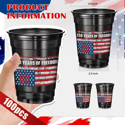 100 Pcs 250th Anniversary Plastic Cups — 12oz 1776-2026 Semiquincentennial Disposable Cups, Patriotic American Flag Party Supplies for 4th of July, Memorial Day & Veterans Day