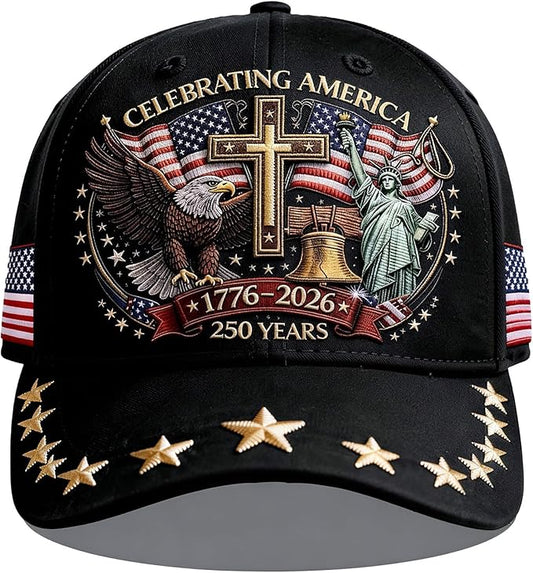 Eagle Liberty and Cross 250th Anniversary patriotic baseball cap adjustable fit men women 1776-2026