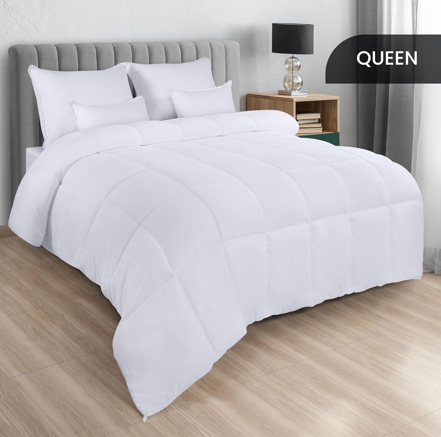Utopia Bedding Comforters Queen Size, All Season Duvet Insert, Down Alternative Box Stitched Bed Comforter with Corner Tabs, Machine Washable (White, Pack of 4)