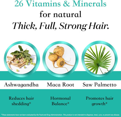 Women's Balance Hair Growth Supplements, Ages 45 and Up, Customer Proven for Visibly Thicker Hair and Scalp Coverage, Soy-Free, Made with 26 Ingredients including Beta Carotenes - 2 Month Supply