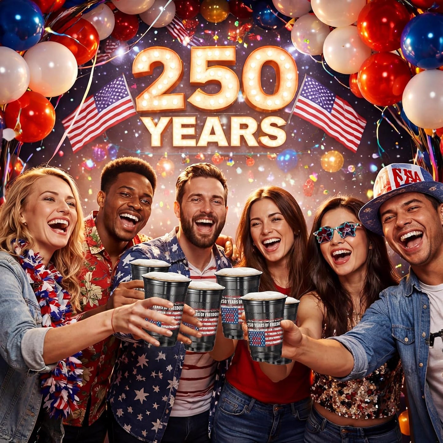 100 Pcs 250th Anniversary Plastic Cups — 12oz 1776-2026 Semiquincentennial Disposable Cups, Patriotic American Flag Party Supplies for 4th of July, Memorial Day & Veterans Day