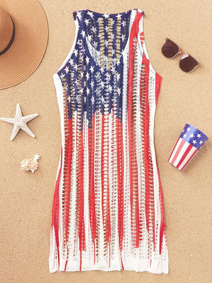 Women's crochet hollow out beach tank dress swimsuit coverup stylish slit bikini cover up for summer
