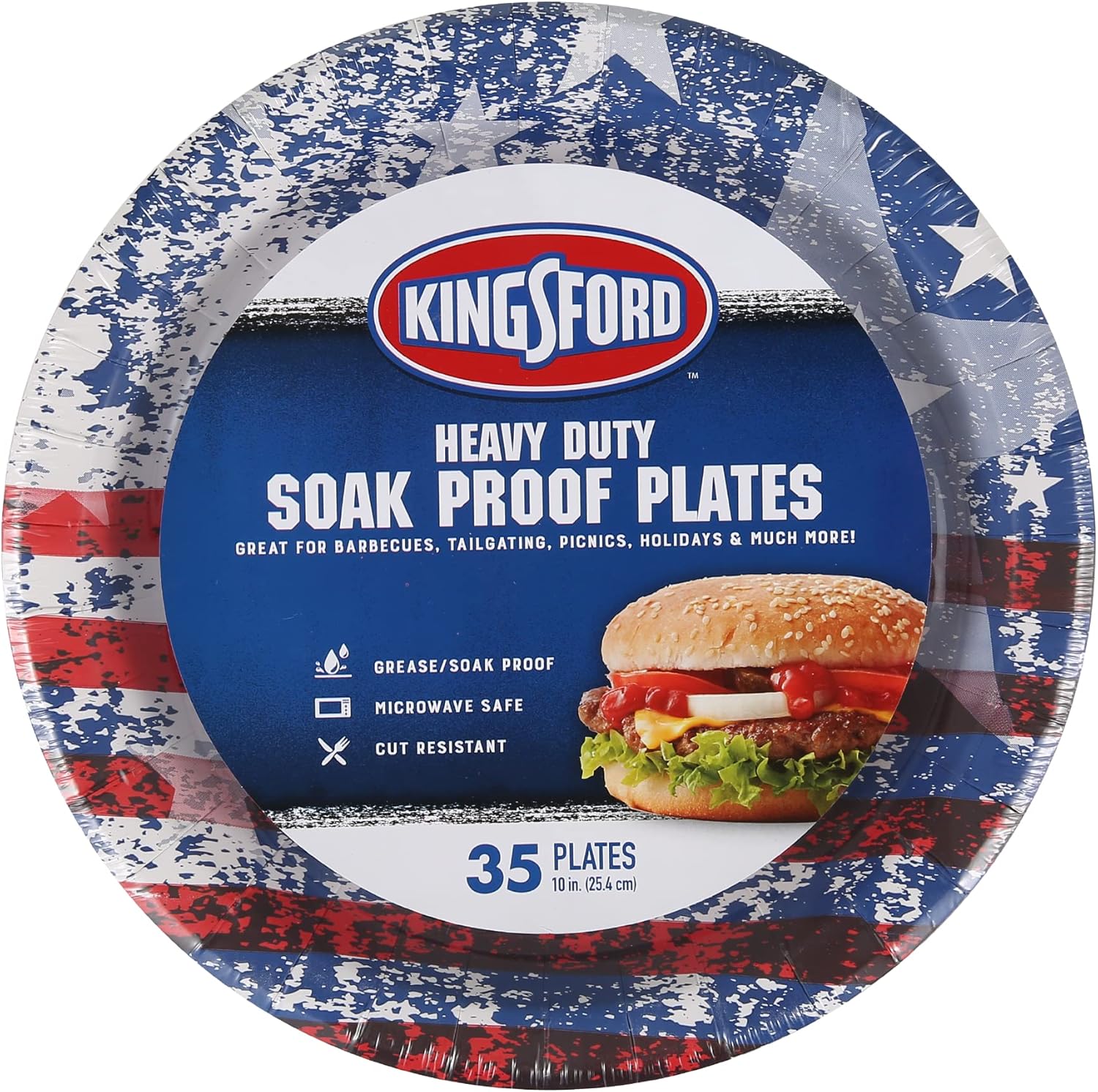 Kingsford 10-inch heavy duty white paper plates 50 count, grease resistant disposable dinner plates for BBQ cookouts tailgates and camping