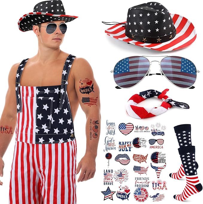 15 Pcs American Flag Overalls for Men Women 250 Anniversary